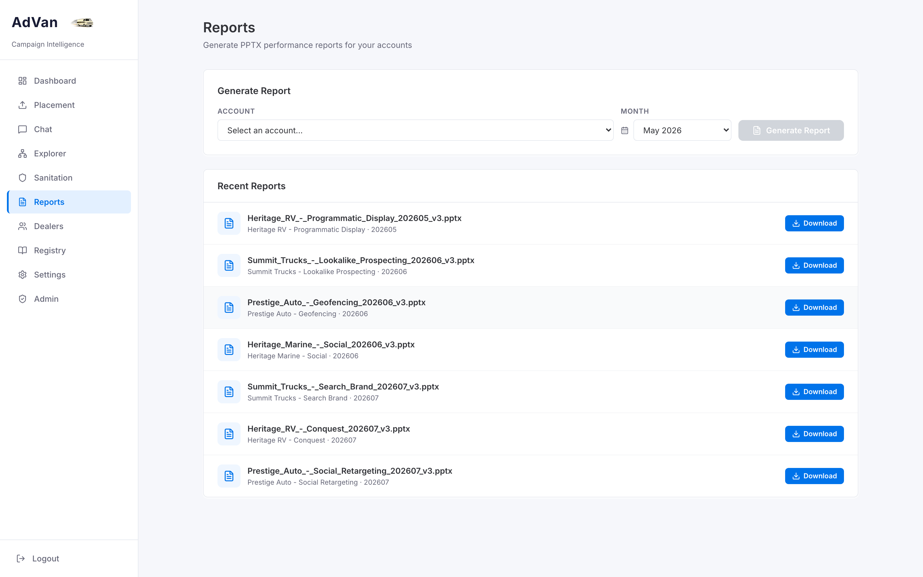 AdVan automated client report builder for advertising campaigns